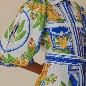 FARM Rio White Blue Yellow Floral Midi Dress